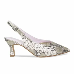 Sole Bliss Anna: Metallic Snake Print Leather^ Heels