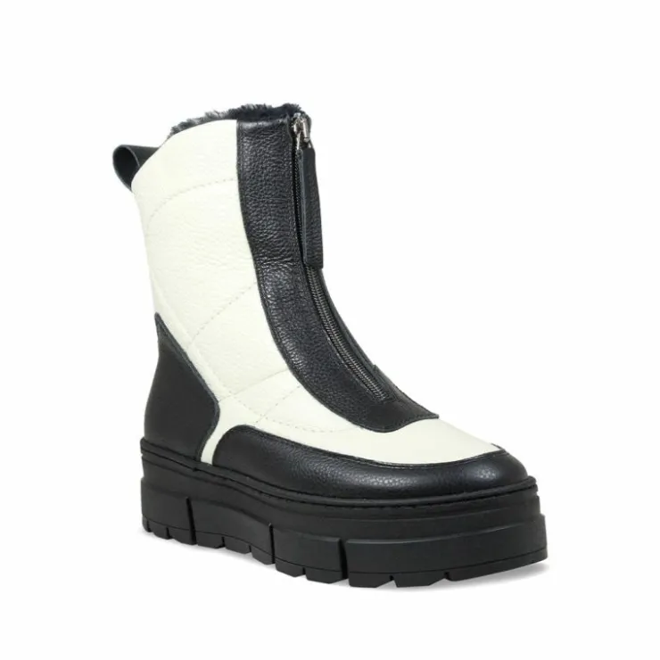 Sole Bliss Blizzard: Black & Cream Leather & Shearling^ Boots