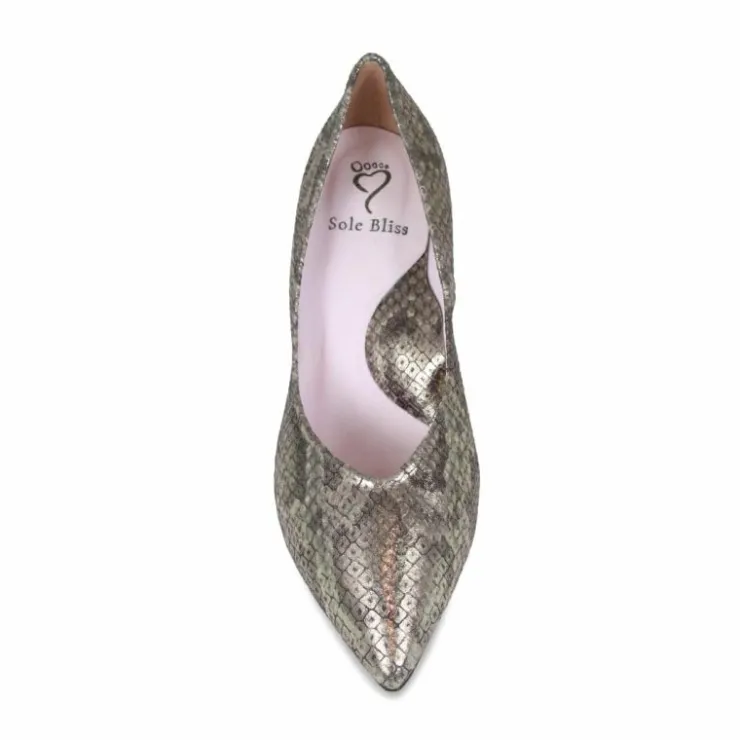 Sole Bliss Carmen: Metallic Snake Print Leather^ Heels | Matching Bags & Shoes