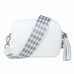 Sole Bliss Coco: White Leather & Silver Houndstooth^ Casual Bags