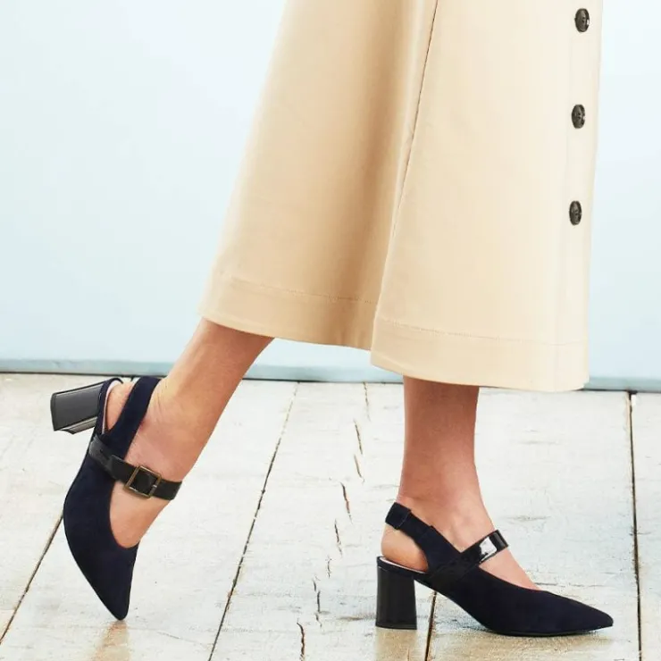 Sole Bliss Corinne: Navy Suede & Patent^ Heels | Matching Bags & Shoes