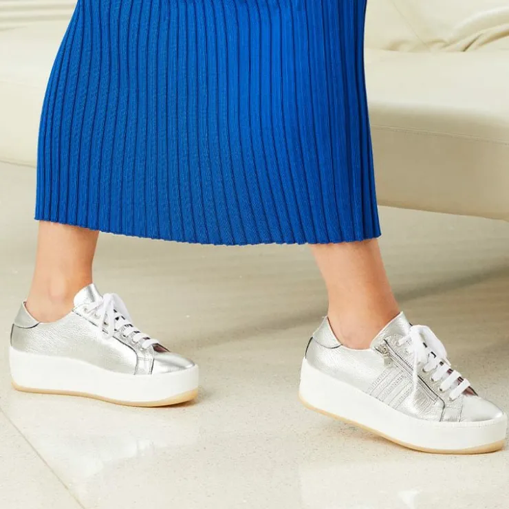 Sole Bliss Disco: Silver Leather^ Flats | Sneakers