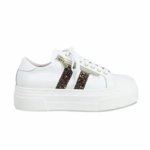 Sole Bliss Diva: White Leather & Bronze Glitter^ Flats | Sneakers