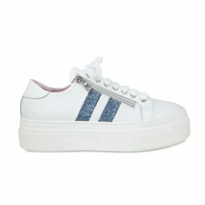 Sole Bliss Diva: White Leather & Denim Glitter^ Flats | Sneakers