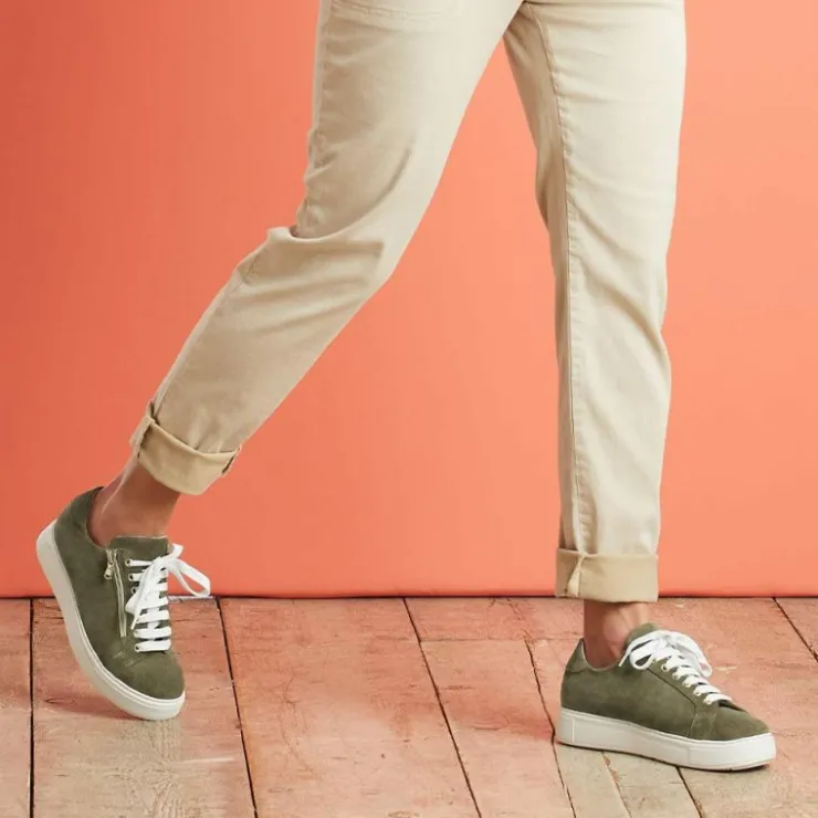 Sole Bliss Feather: Olive Suede^ Flats | Sneakers