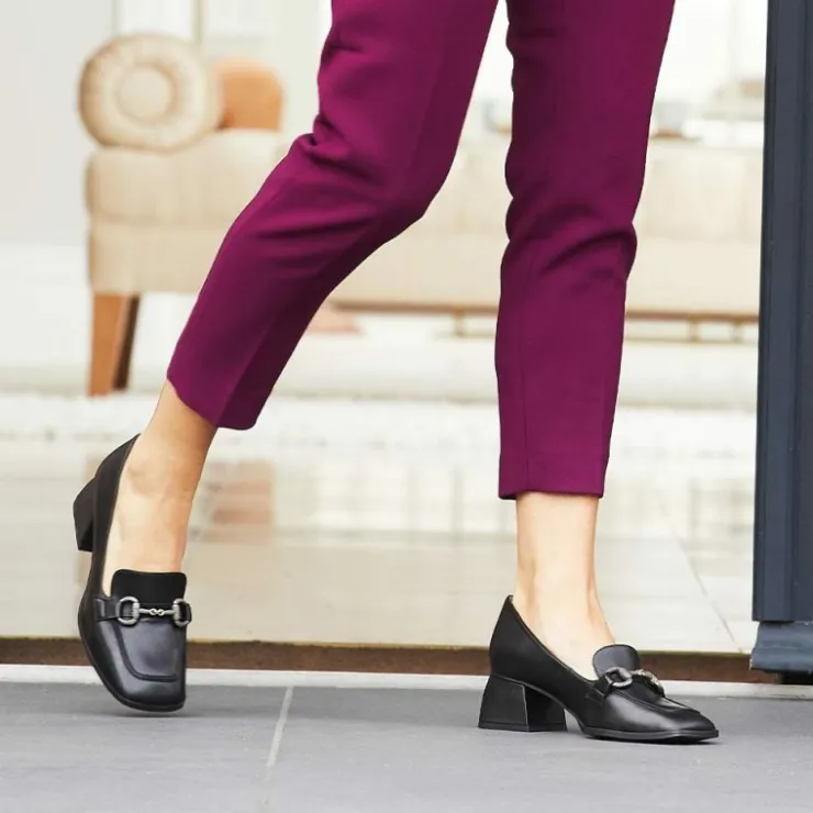 Sole Bliss Giselle: Black Leather^ Heels | Loafers