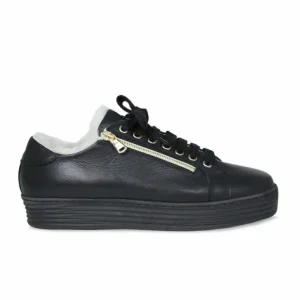 Sole Bliss Halo: Black Leather & Shearling^ Flats | Sneakers