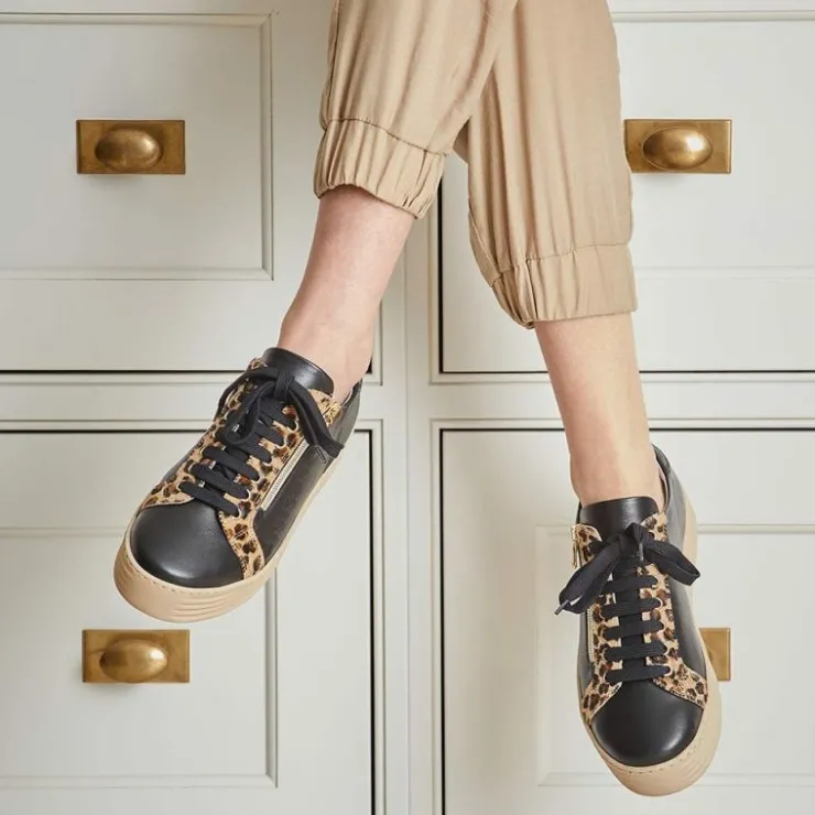 Sole Bliss Hampton: Black Leather & Luxe Leopard^ Flats | Sneakers