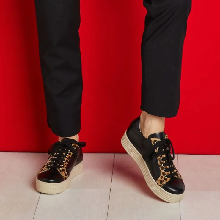 Sole Bliss Hampton: Black Leather & Luxe Leopard^ Flats | Sneakers
