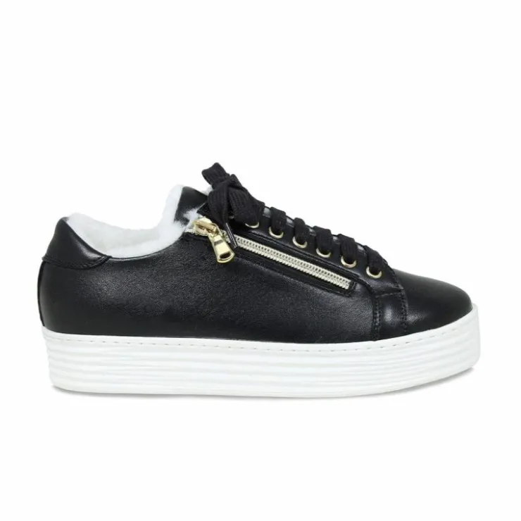 Sole Bliss Harmony: Black Leather & Shearling^ Flats | Sneakers