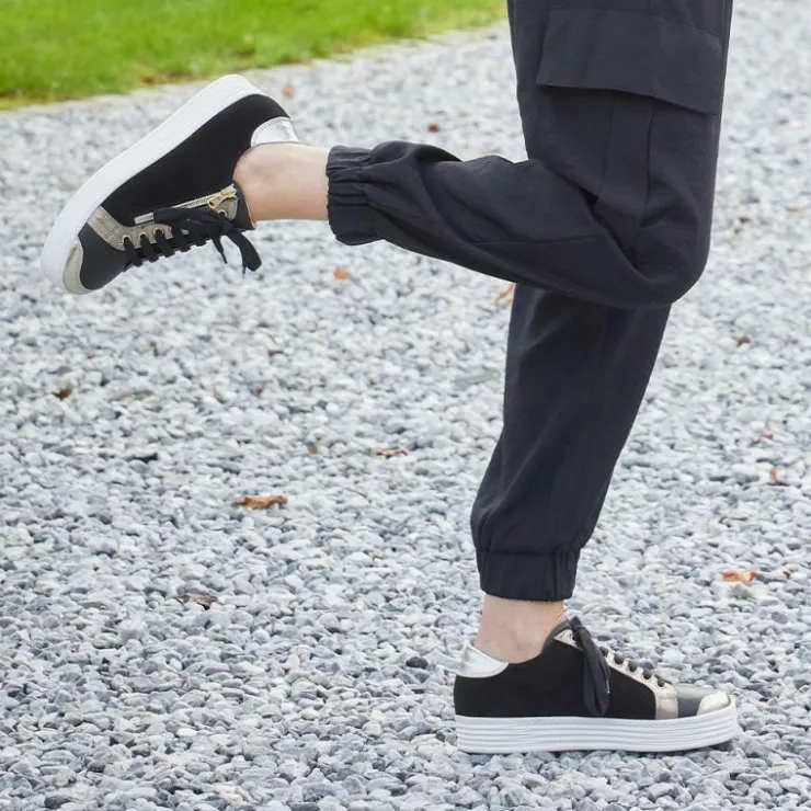 Sole Bliss Hero: Black Leather & Metallic^ Flats | Sneakers