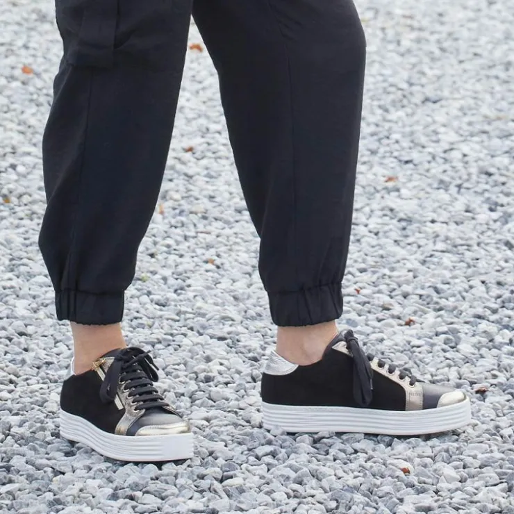 Sole Bliss Hero: Black Leather & Metallic^ Flats | Sneakers