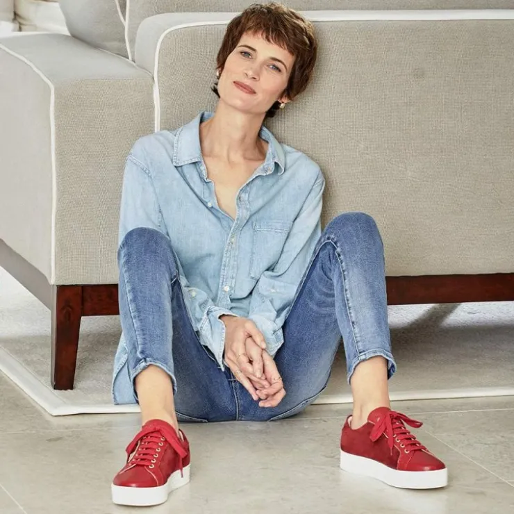 Sole Bliss Hero: Cherry Red Leather & Suede^ Flats | Sneakers