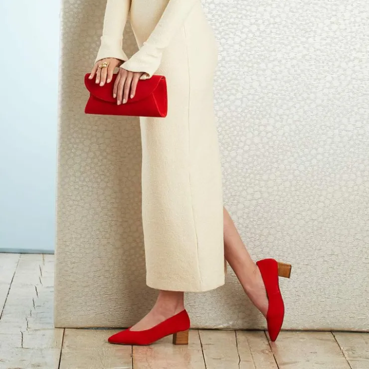 Sole Bliss Ingrid: Coral Red Suede^ Heels