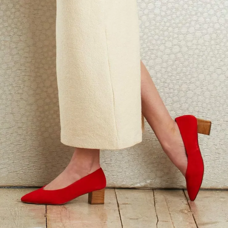 Sole Bliss Ingrid: Coral Red Suede^ Heels