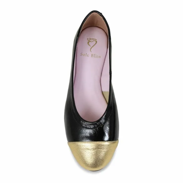 Sole Bliss Luna: Black & Gold Leather^ Flats