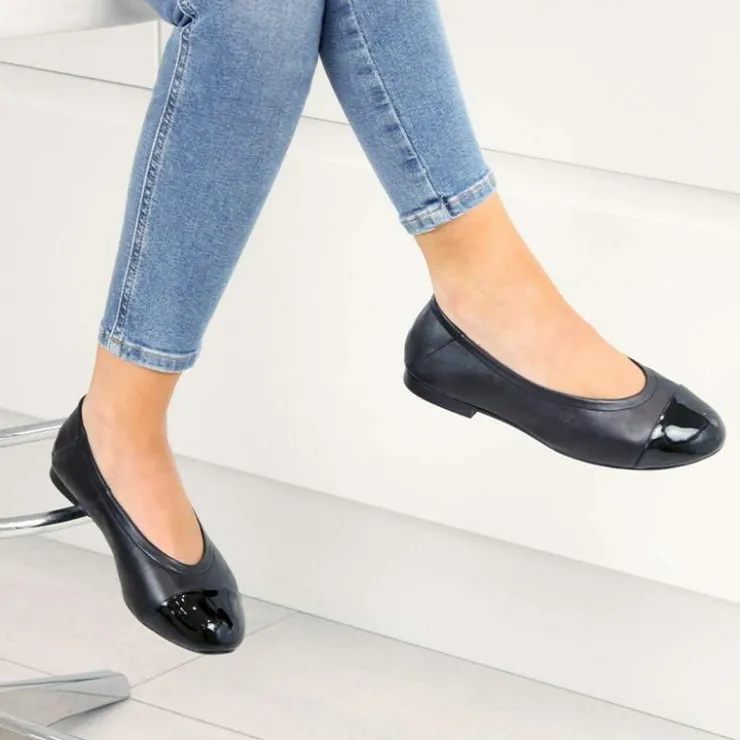Sole Bliss Luna: Black Leather & Patent^ Flats