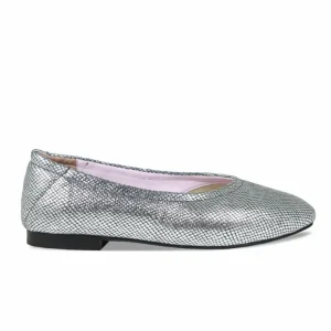Sole Bliss Luna: Silver Snake Print Leather^ Flats
