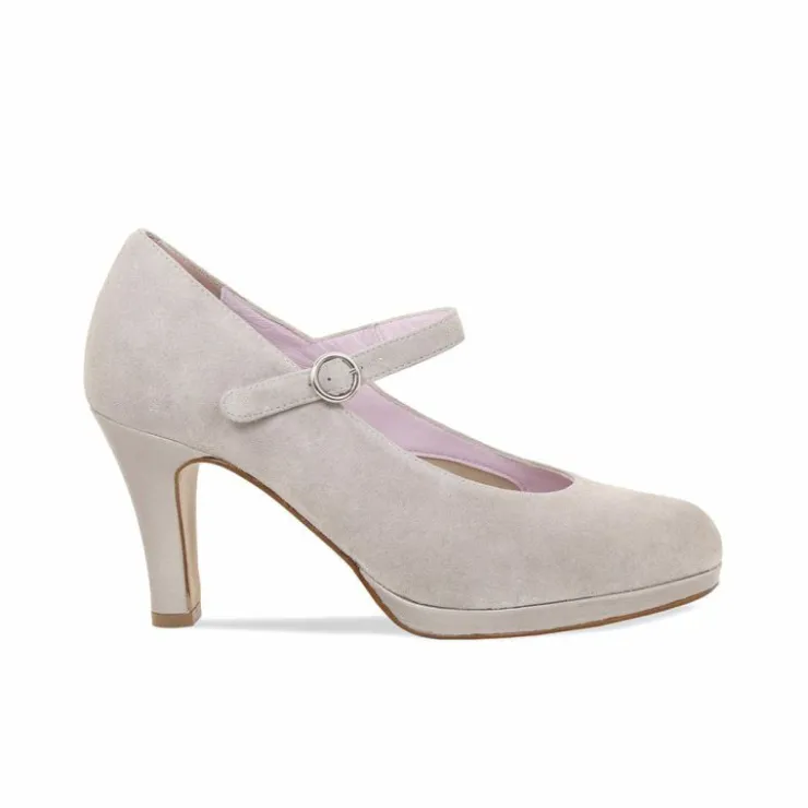 Sole Bliss Madison: Pale Taupe Suede & Patent^ Heels