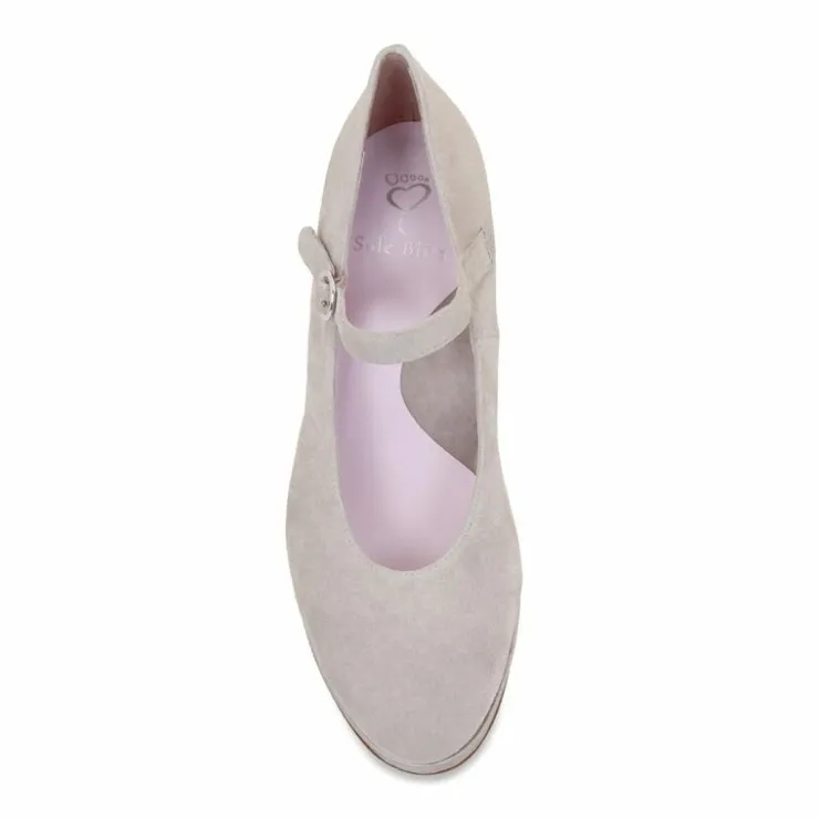 Sole Bliss Madison: Pale Taupe Suede & Patent^ Heels