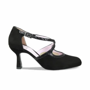 Sole Bliss Meredith: Black Suede & Snake Print Leather^ Heels