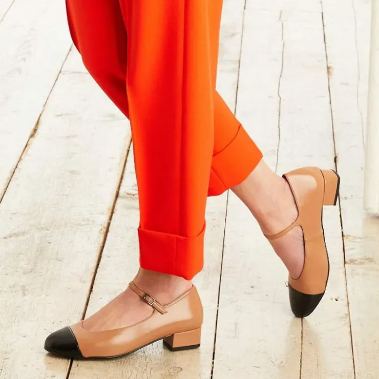 Sole Bliss Nancy: Camel & Black Leather^ Heels | Flats