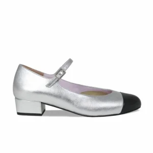 Sole Bliss Nancy: Silver & Black Leather^ Heels | Flats