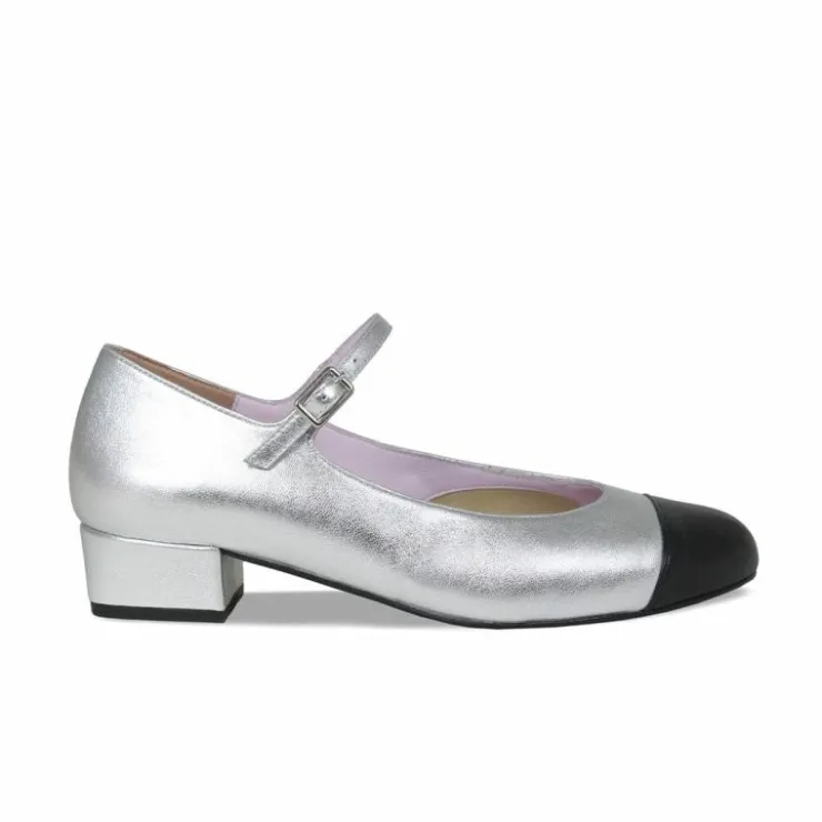 Sole Bliss Nancy: Silver & Black Leather^ Heels | Flats