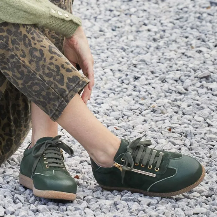 Sole Bliss Pixie: Forest Green Leather & Suede^ Flats | Sneakers