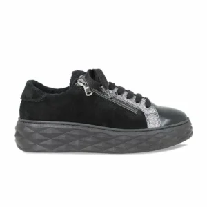 Sole Bliss Porto Fur: Black Leather & Suede^ Flats | Sneakers
