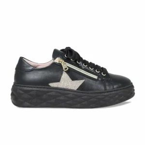 Sole Bliss Porto Star: Black Leather & Glitter^ Flats | Sneakers
