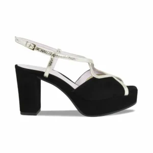 Sole Bliss Rachel: Black Suede & Gold Snake Print Leather^ Heels | Sandals