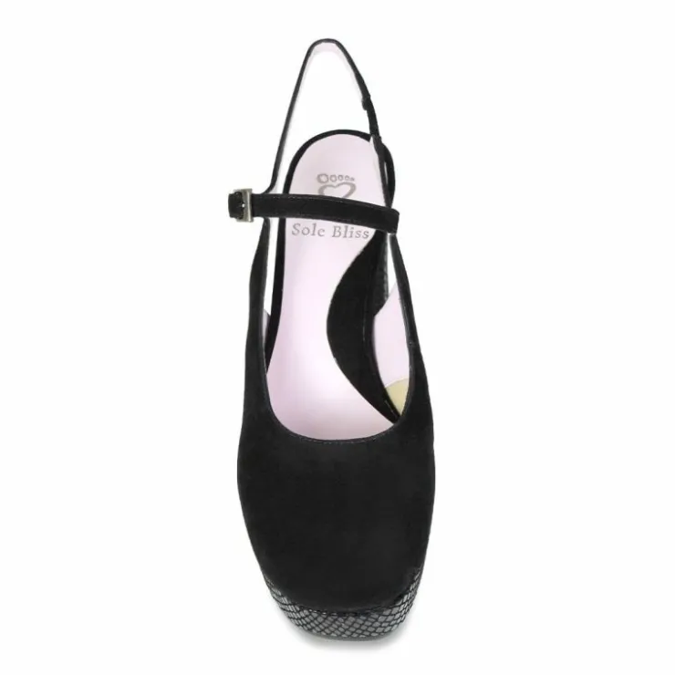 Sole Bliss Randi: Black Suede & Snake Print Leather^ Heels
