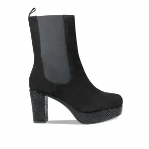 Sole Bliss Raven: Black Suede & Snake Print Leather^ Boots