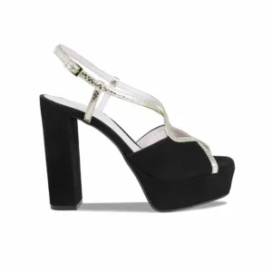 Sole Bliss Reese: Black Suede & Gold Snake Print Leather^ Heels | Sandals