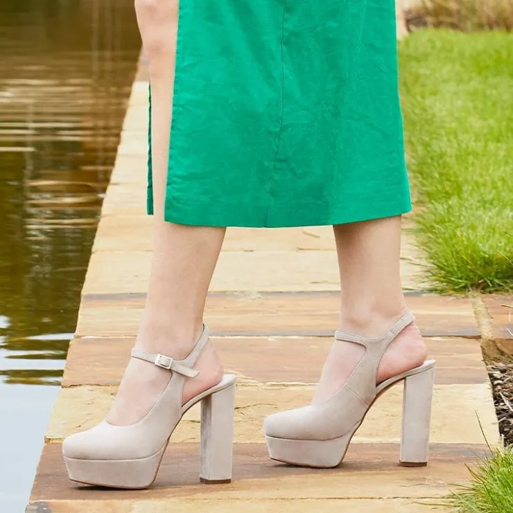 Sole Bliss Rita: Pale Taupe Suede^ Heels