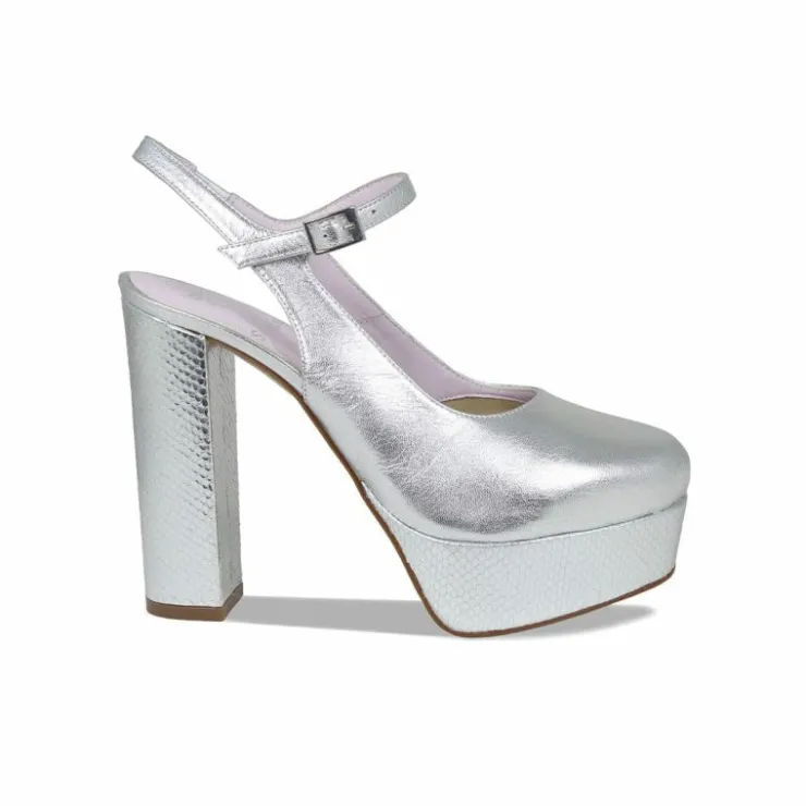 Sole Bliss Rita: Silver Leather & Snake Print Leather^ Heels