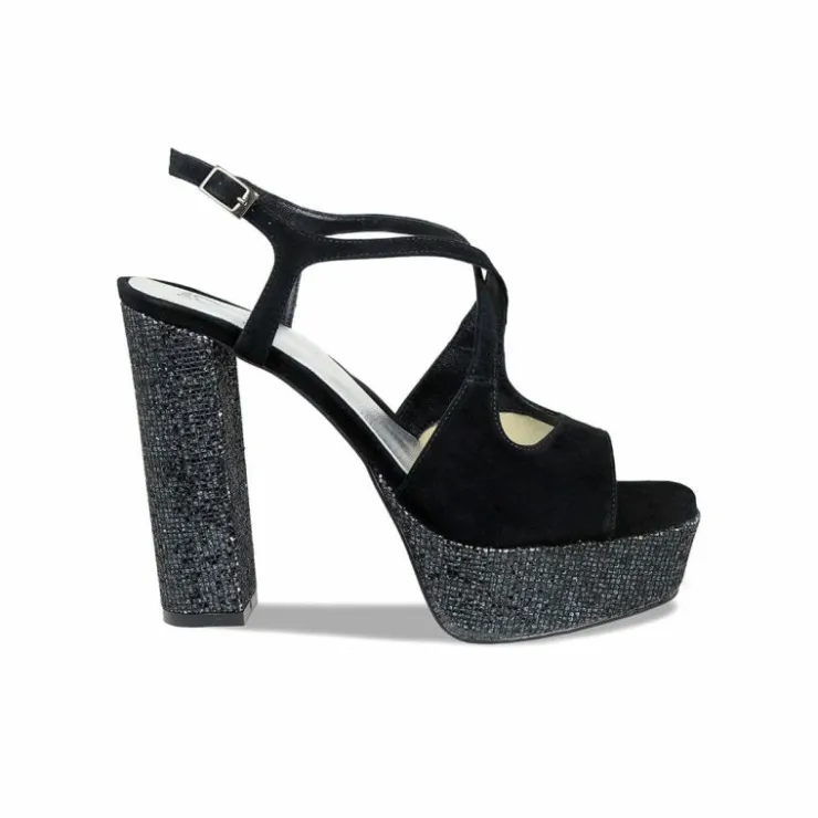 Sole Bliss Royalty: Black Suede & Glitter^ Heels | Sandals