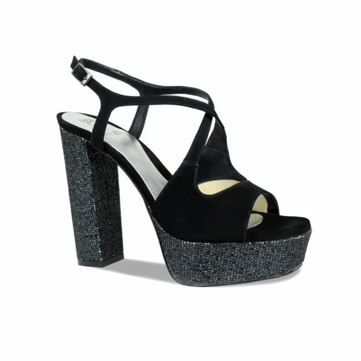 Sole Bliss Royalty: Black Suede & Glitter^ Heels | Sandals