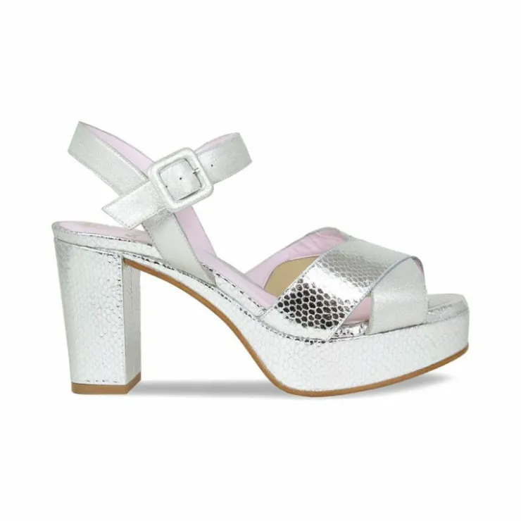 Sole Bliss Ruby: Silver Suede & Snake Print Leather^ Heels | Sandals