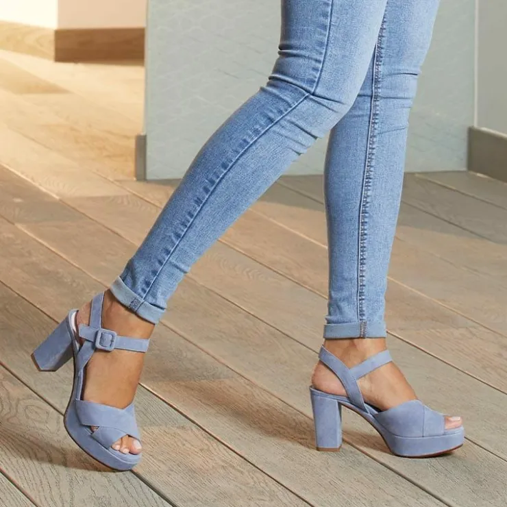 Sole Bliss Ruby: Sky Blue Suede^ Heels | Sandals