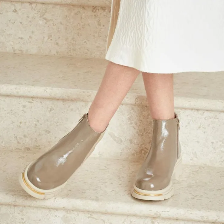 Sole Bliss Runway: Taupe Patent Leather^ Boots