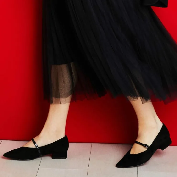 Sole Bliss Savannah: Black Suede & Patent^ Flats