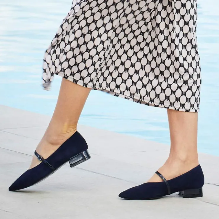 Sole Bliss Savannah: Navy Suede & Patent^ Flats