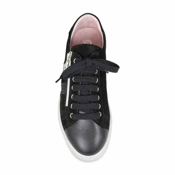 Sole Bliss Sprint: Black Leather & Suede^ Flats | Sneakers
