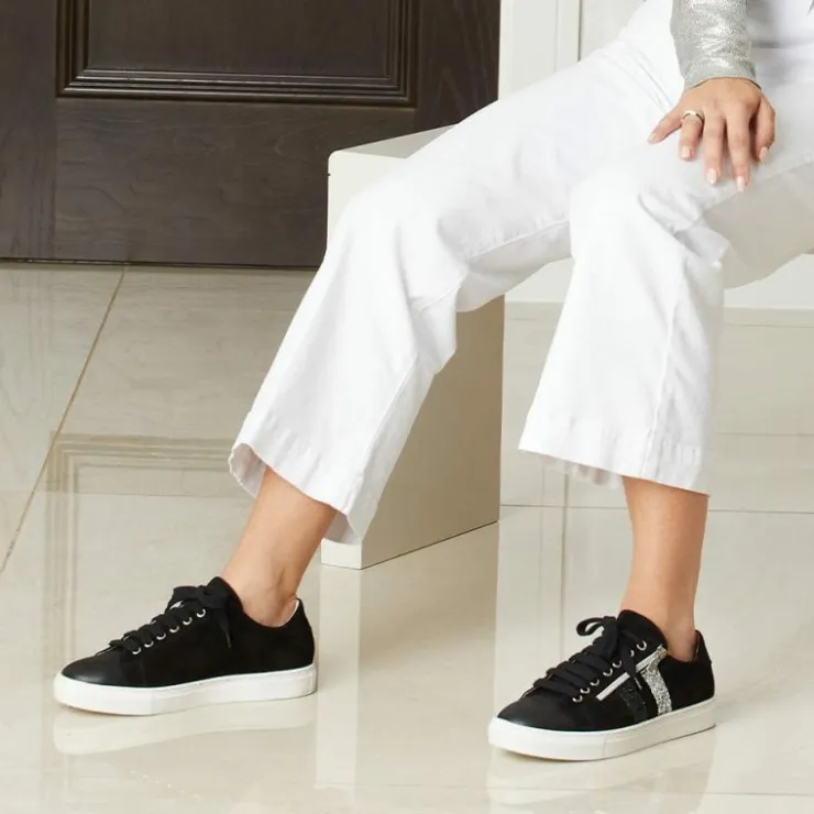 Sole Bliss Sprint: Black Leather & Suede^ Flats | Sneakers