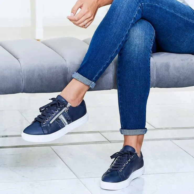 Sole Bliss Sprint: Navy Leather & Silver^ Flats | Sneakers