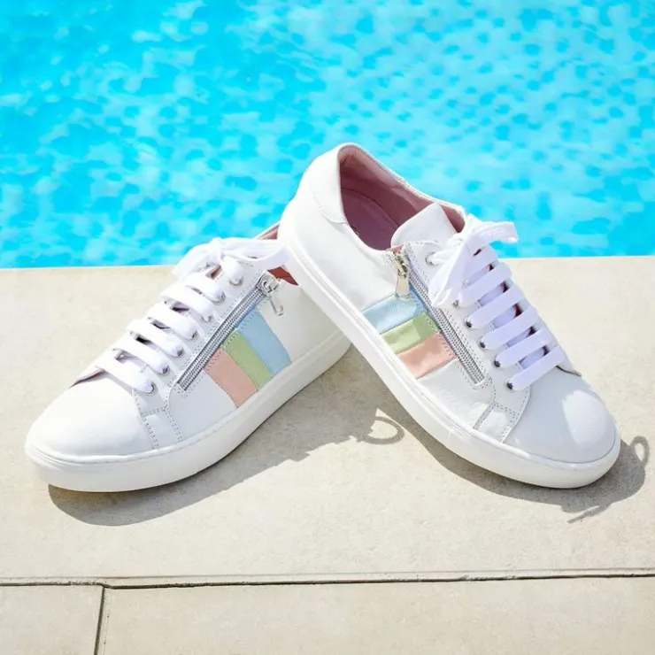Sole Bliss Sprint: White Leather & Multi Pastel^ Flats | Sneakers