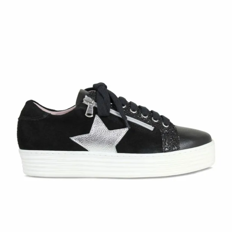 Sole Bliss Star: Black Leather & Suede^ Flats | Sneakers