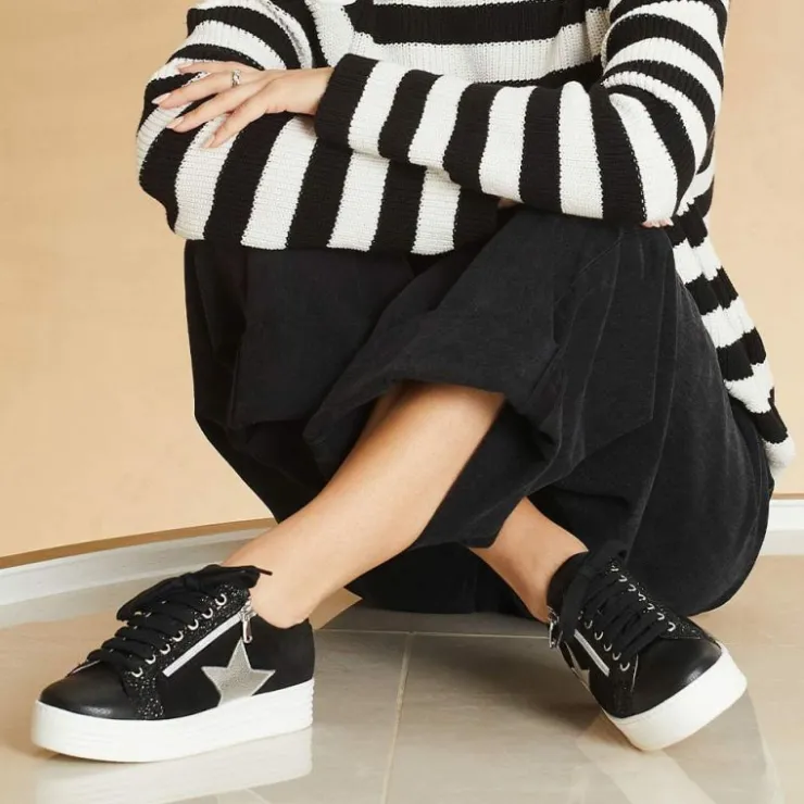 Sole Bliss Star: Black Leather & Suede^ Flats | Sneakers